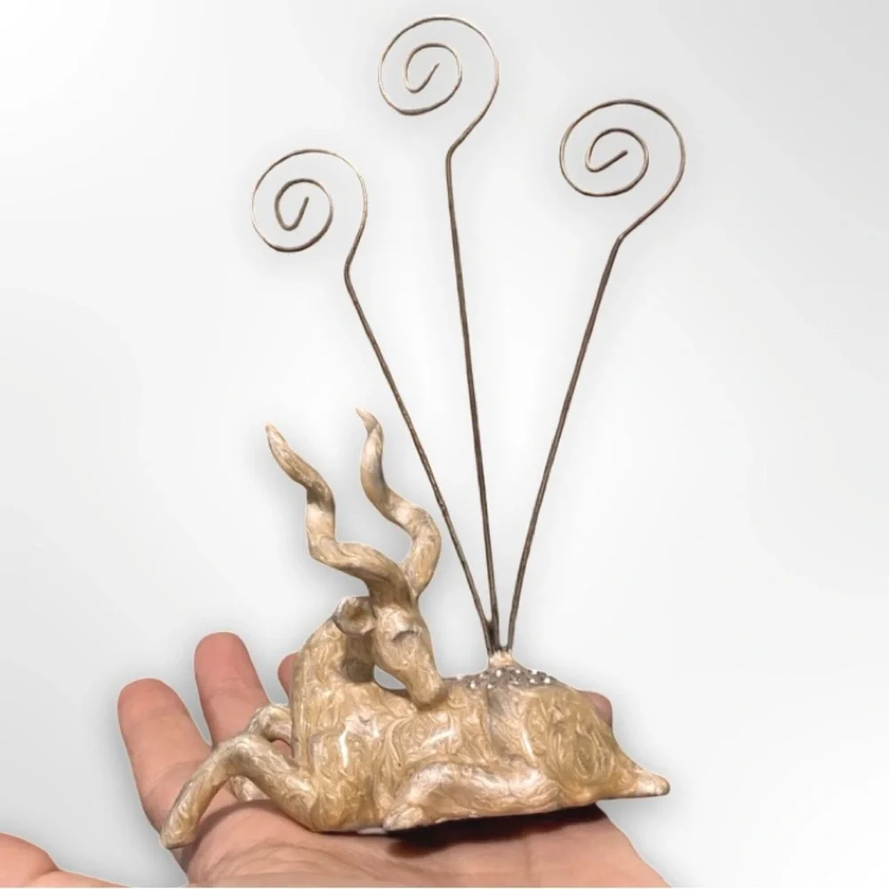 MCM Textured Enamel Ceramic Antelope Kudu Card Clip Pic Holder Boho Decor